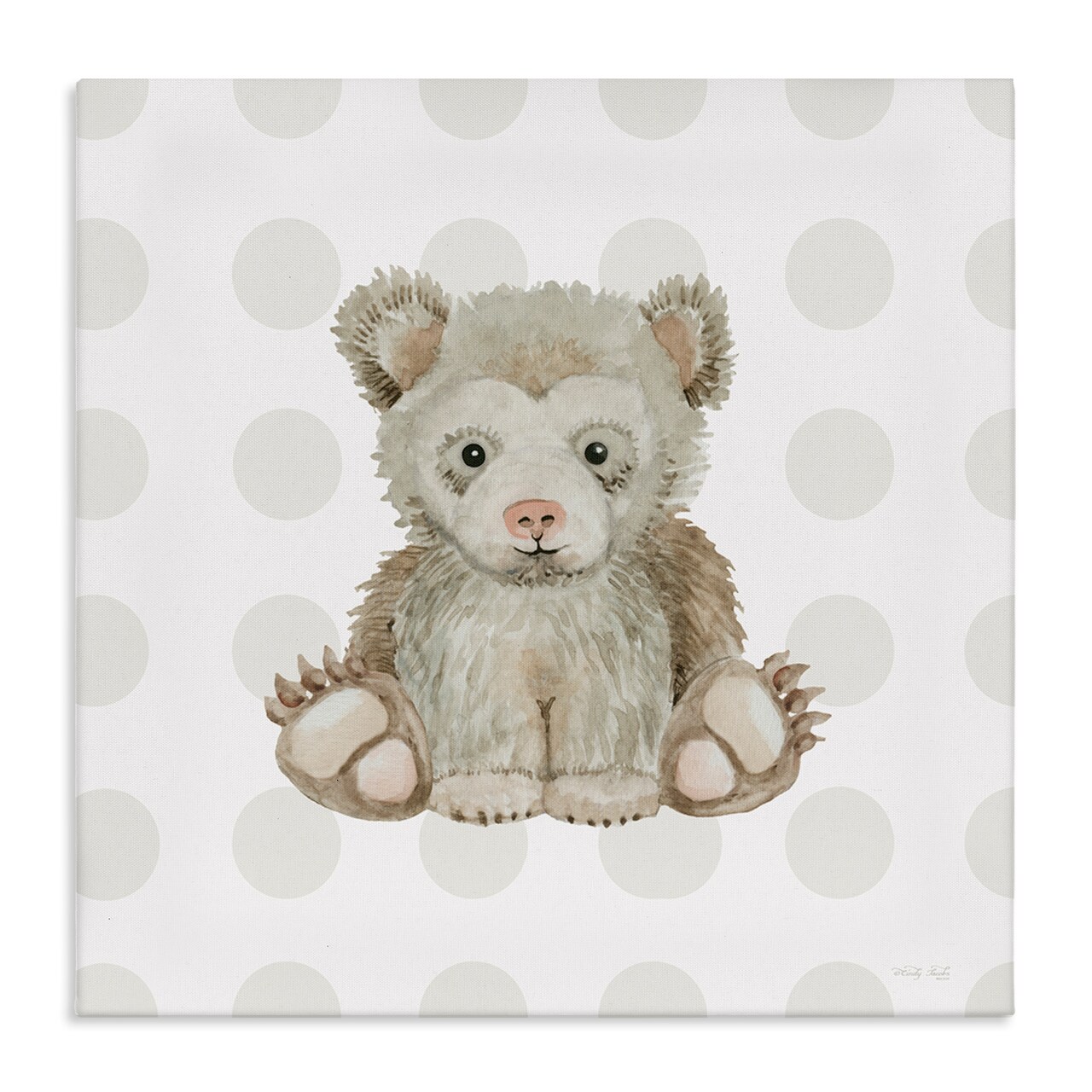 Stupell Industries Nursery Bear on Dots Canvas Wall Art Design by Cindy Jacobs